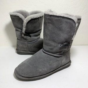 Bearpaw Victorian Boots Sheepskin Suede Toggle Booties Charcoal Gray Size 7